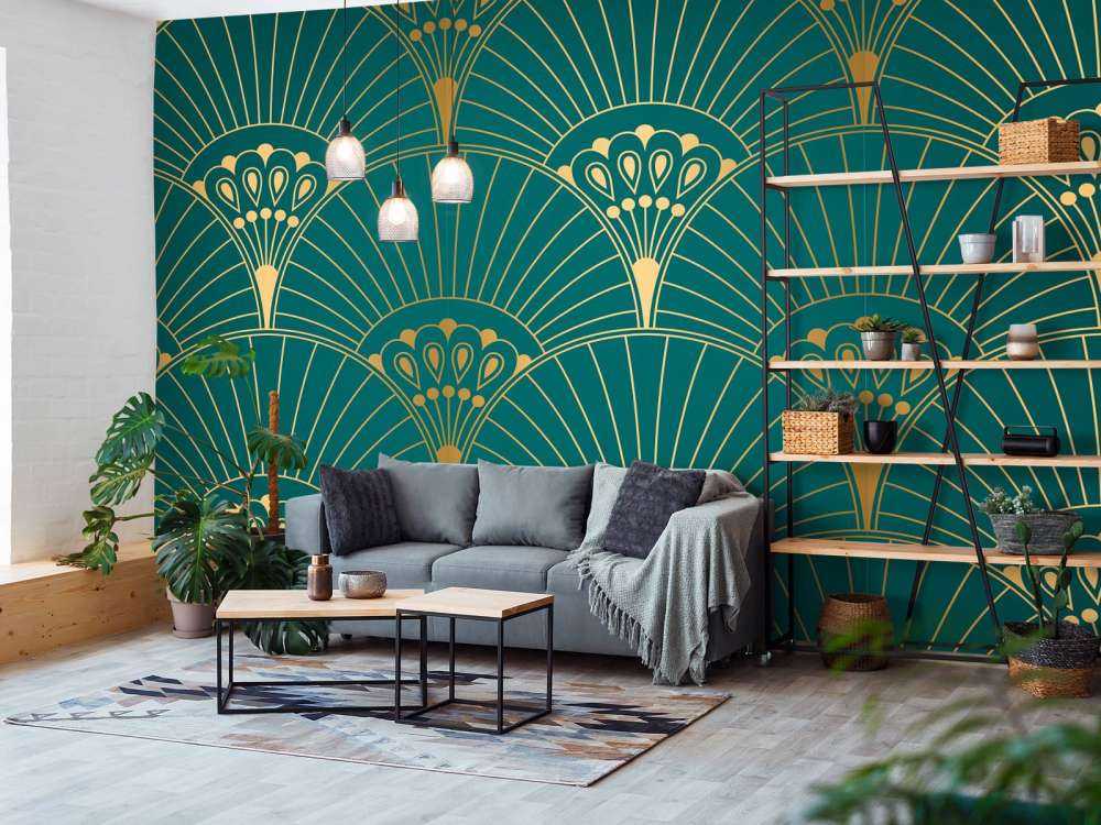 Art deco-fläkt i teal