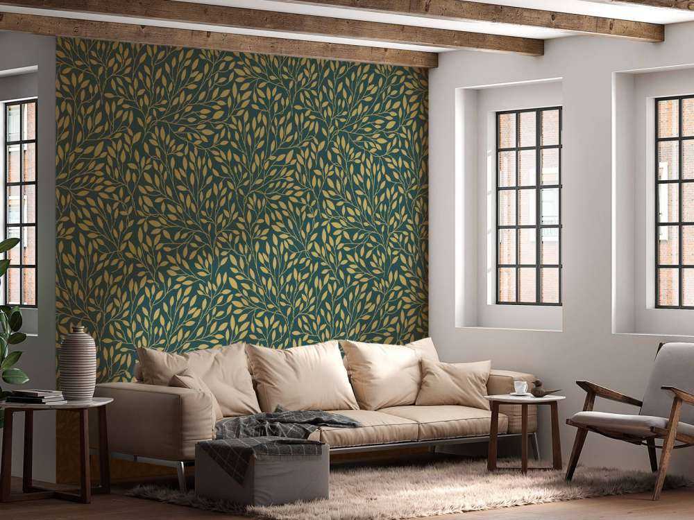 Lyxigt blommönster gult guld