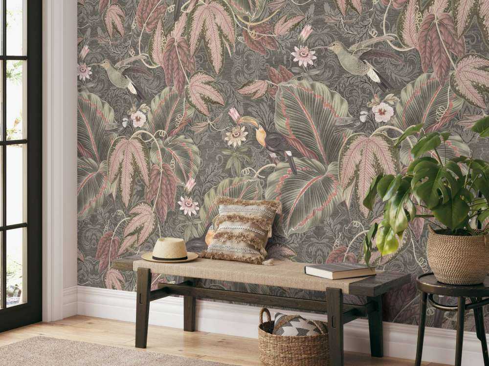 Tropiska djungelns fåglar & tukaner - vintage grön