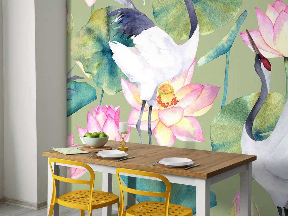 Grues perdues dans les fleurs