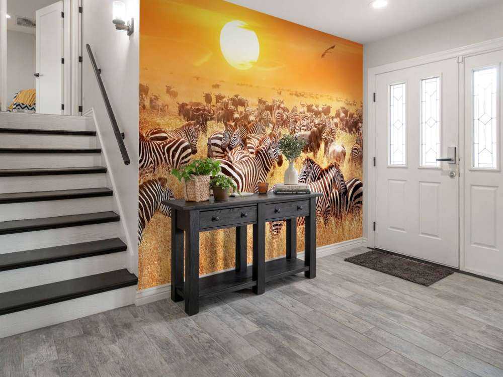 Savanna sol med zebraer
