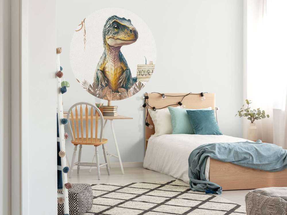 Baby t-rex i den taupefarvede junglen