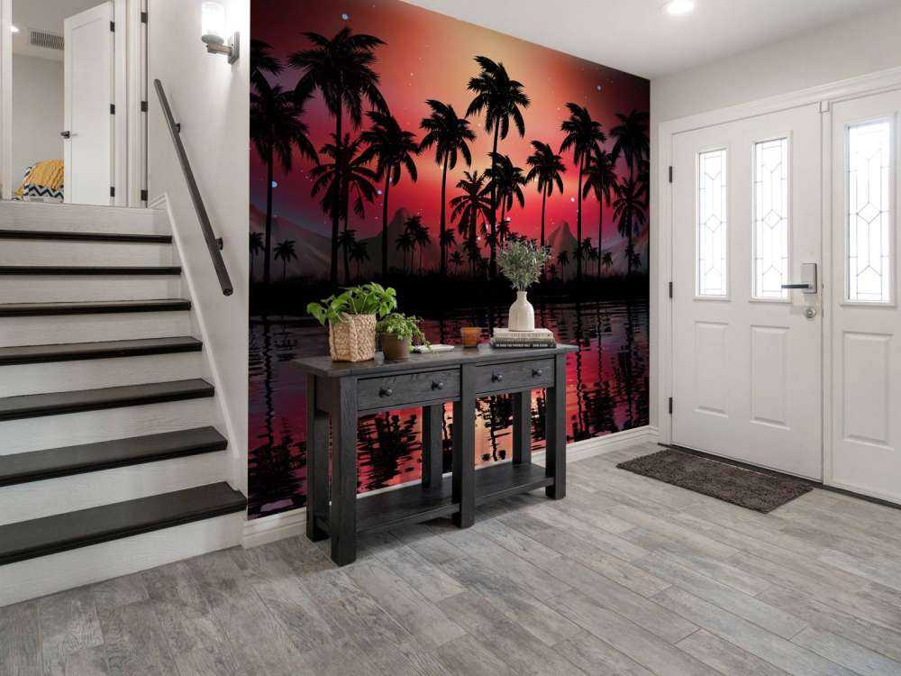 Palmer på rød himmel