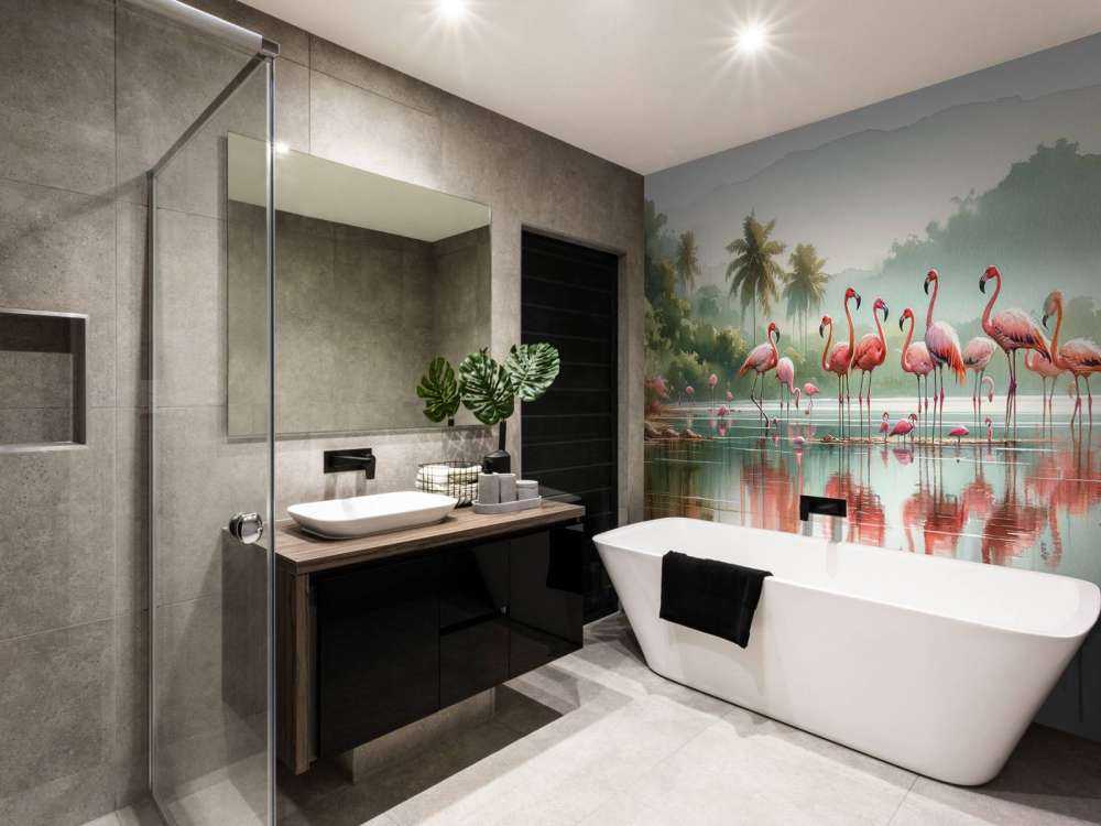 Morgenspeilinger av flamingoer