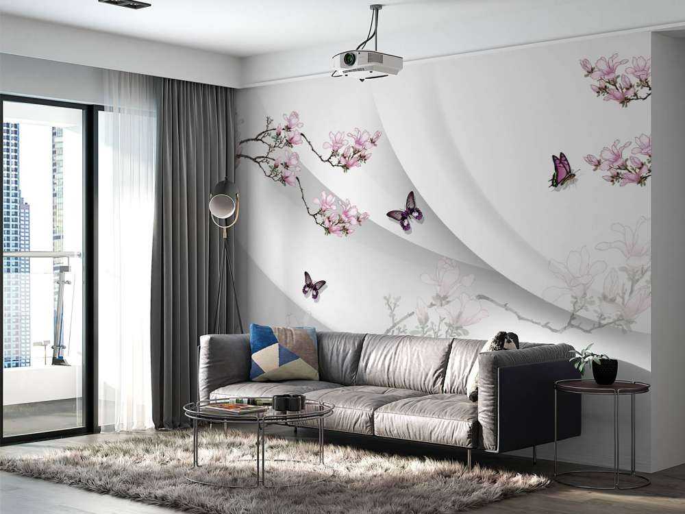 Hvit 3D bakgrunn med grasiøs blomst