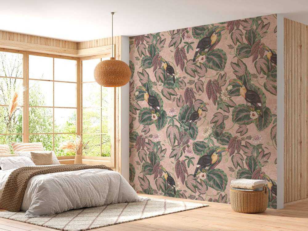 Tropiske jungelfugler og tukaner - rosa