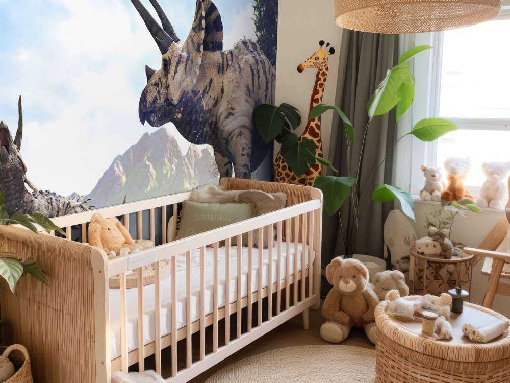 Dinosaurer går gjennom naturen