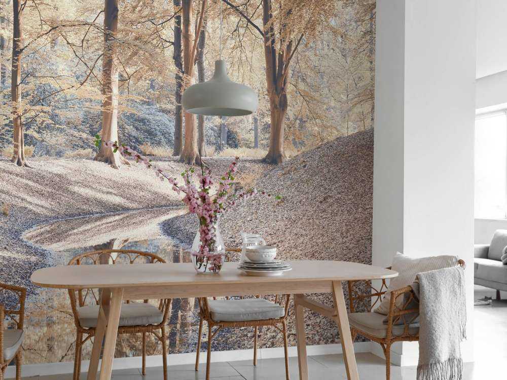 Bekk i skog - pastell