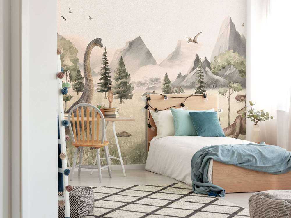 Landskap med dinosaurer i beige