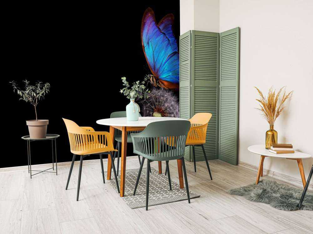 Blå sommerfugl på en løvetann