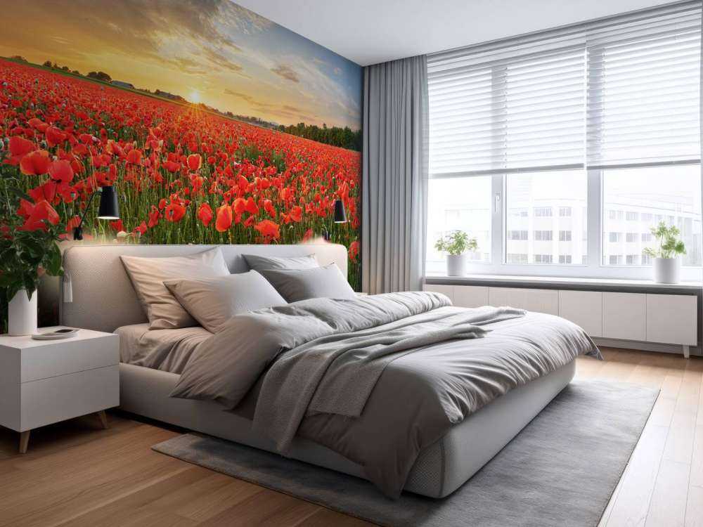 Solnedgang med valmuer