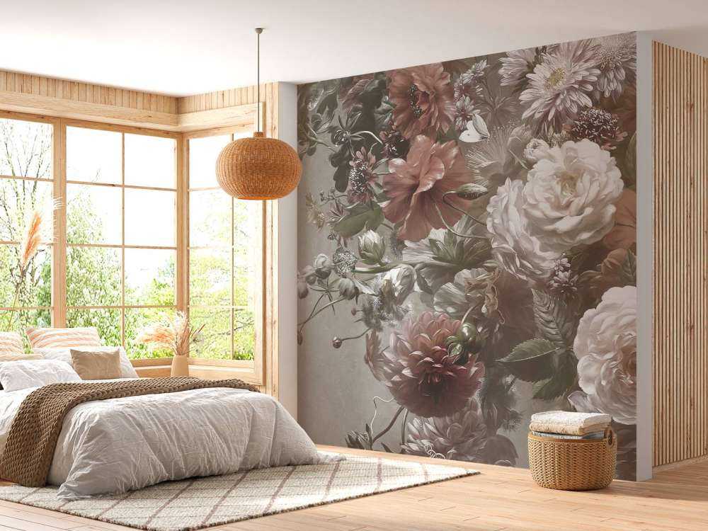 Stort buket med valmuer Creme