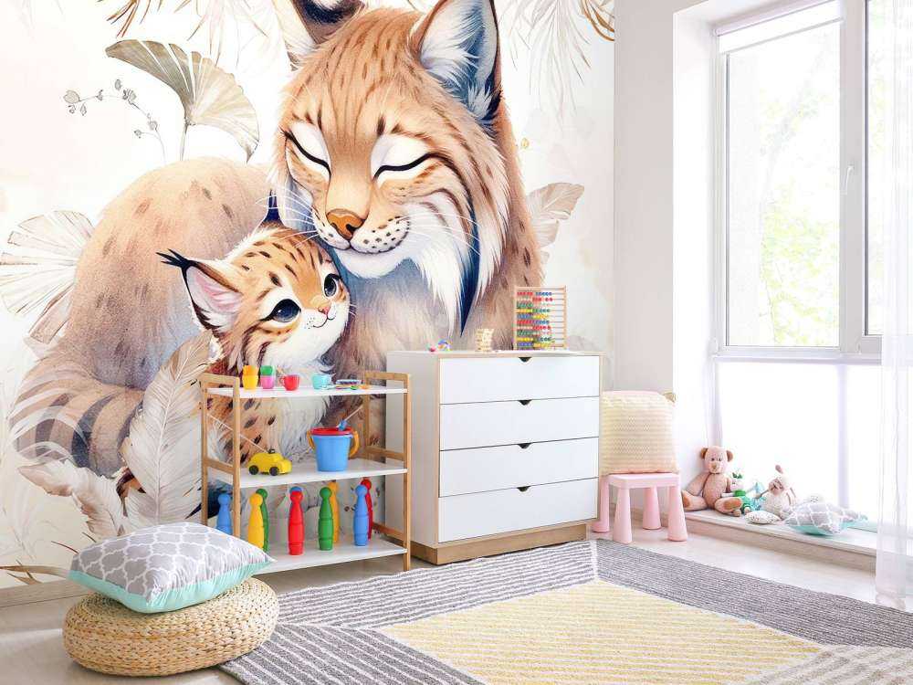 Kærlig lynx med unge