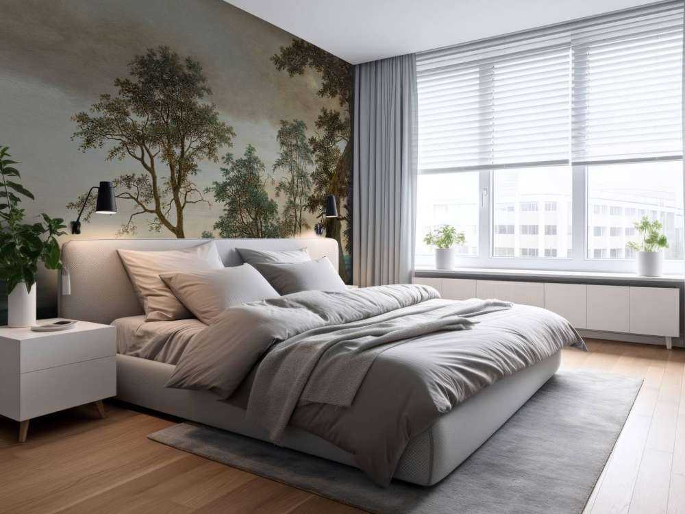 Flodlandskab set gennem træer