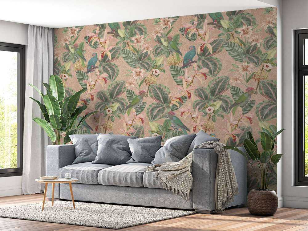 Tropiske junglefugle og papegøjer - terrakotta