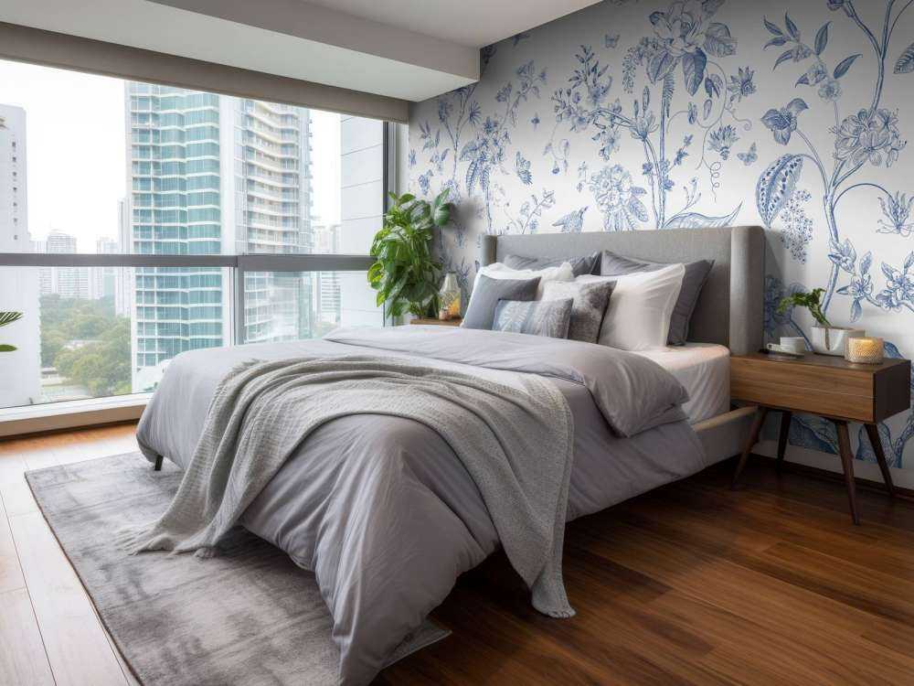 Blomsterillustration, blå og hvid