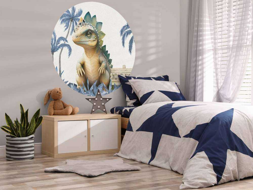 Baby stegosaurus i den blå junglen