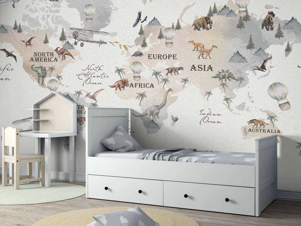 Verdenskort med dinosaurer