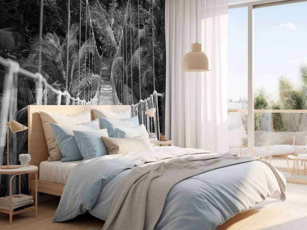 Træbro mellem palmer