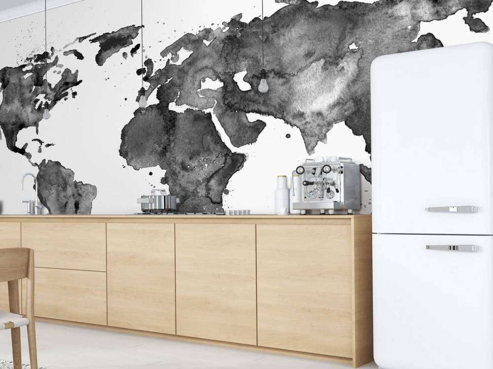 Sort verdenskort over akvarel