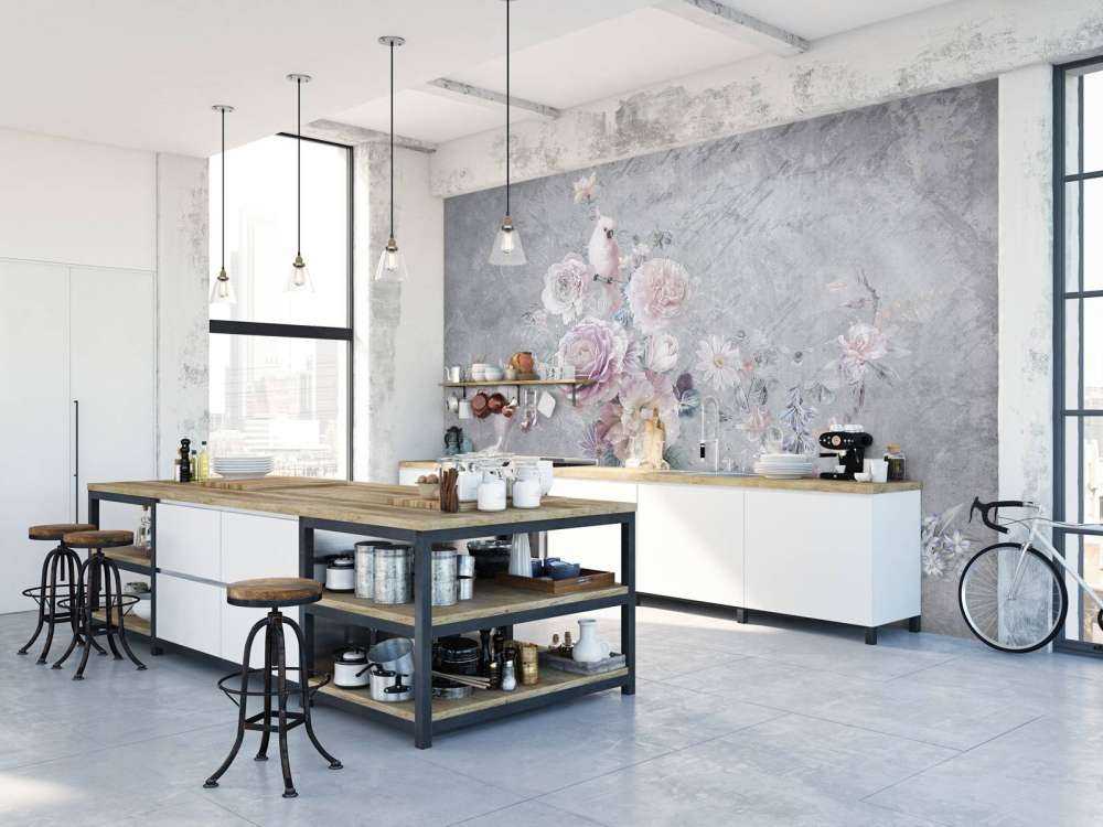 Papegøjer blandt blomster