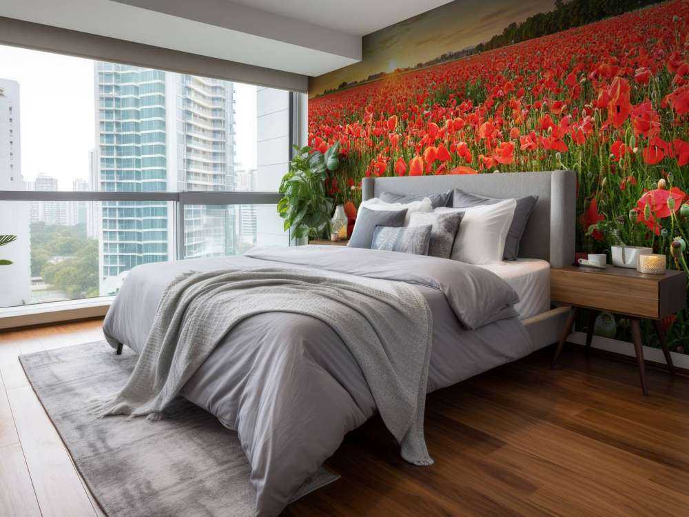 Solnedgang med valmuer