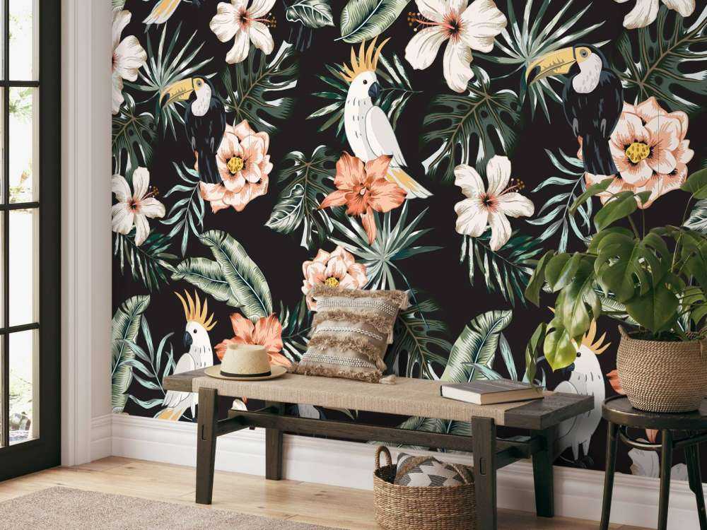 Tropisk thavn och papegoja