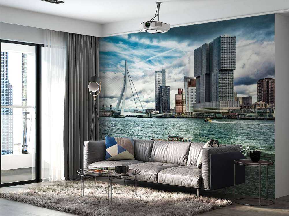 Skyline' Rotterdam med utsikt över Kop van Zuid i färg 