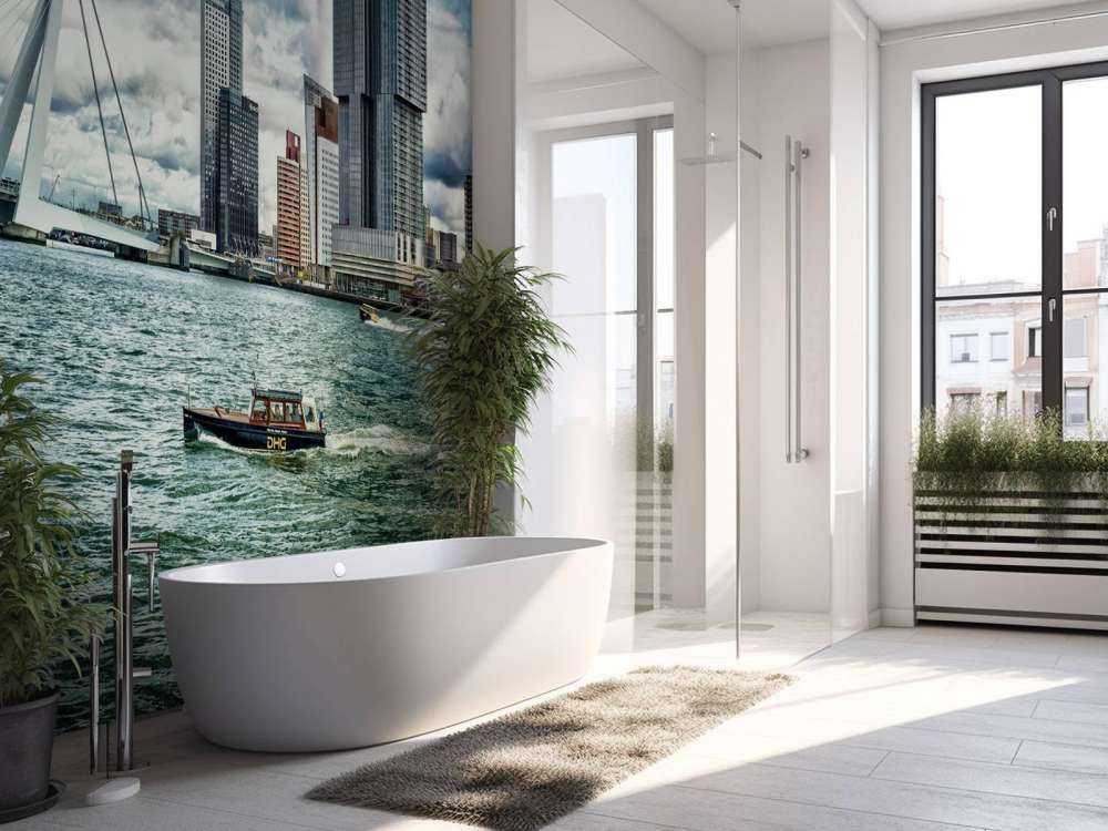 Skyline' Rotterdam med utsikt över Kop van Zuid i färg 