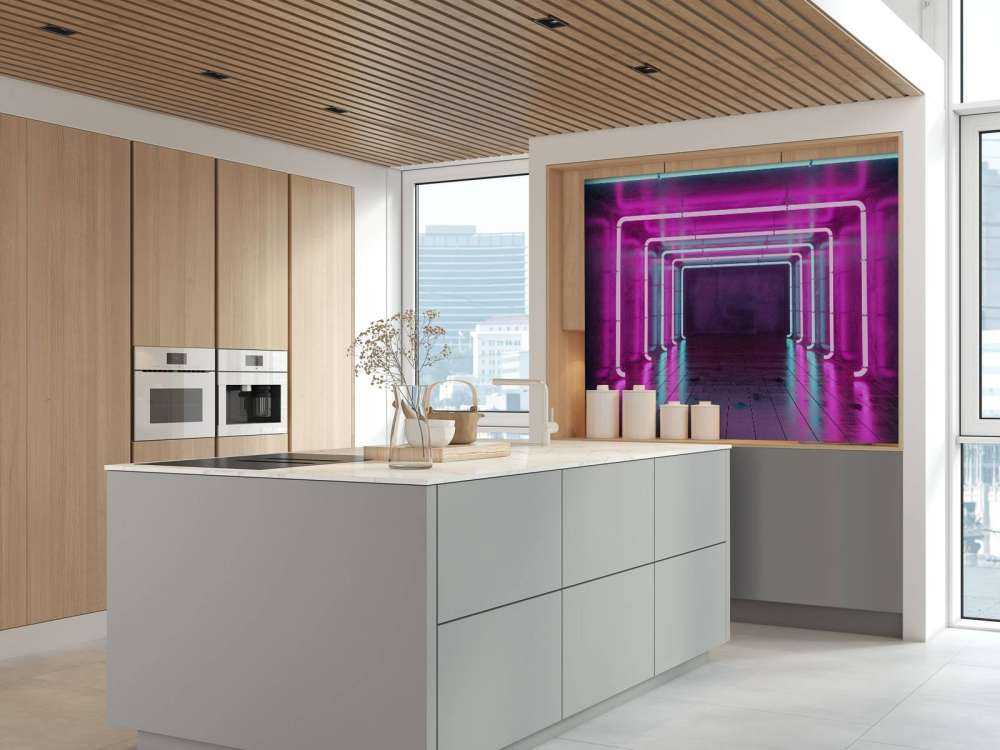 Betongrum med neonljus