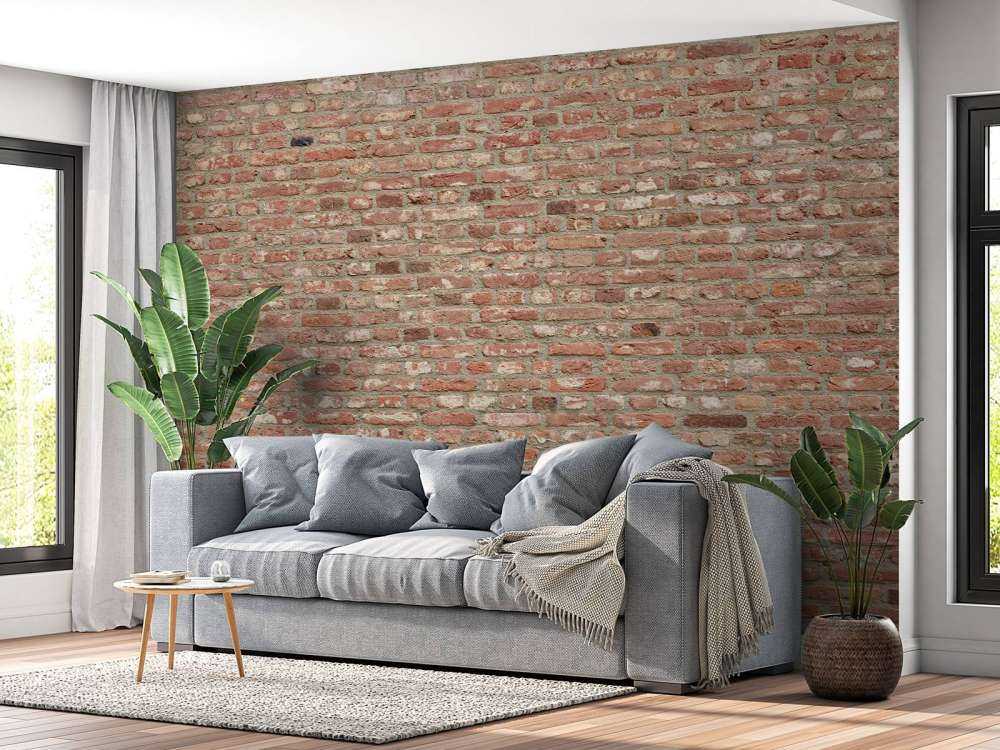 Vägg med tegelstenar i olika färger