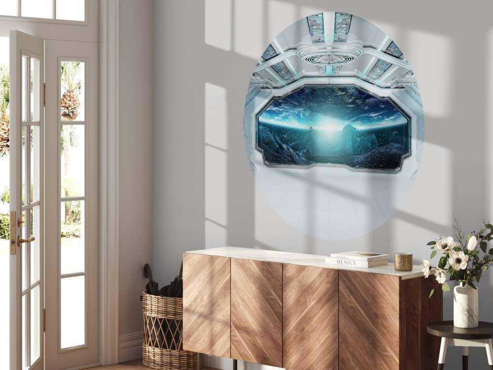 Rymdskepp med utsikt över en planet