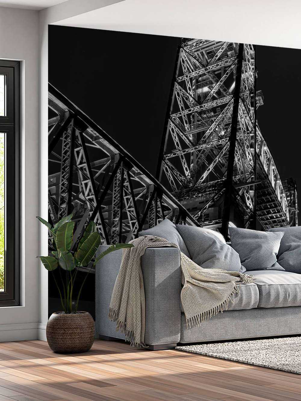 Den tidigare järnvägsbron De Hef i Rotterdam i svartvitt 