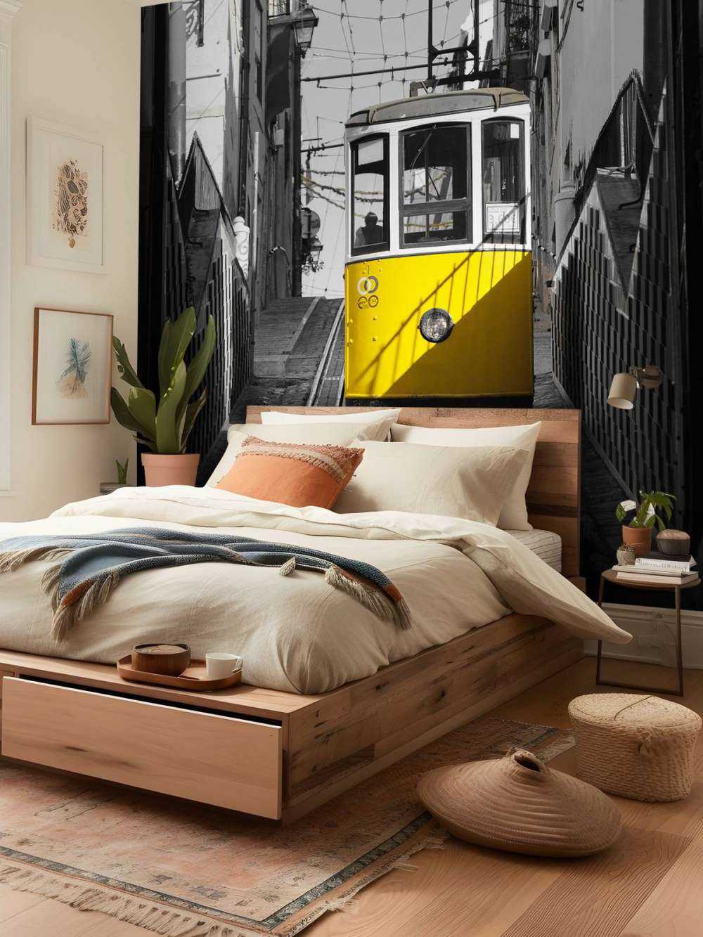 Spårvagn svart vit gul