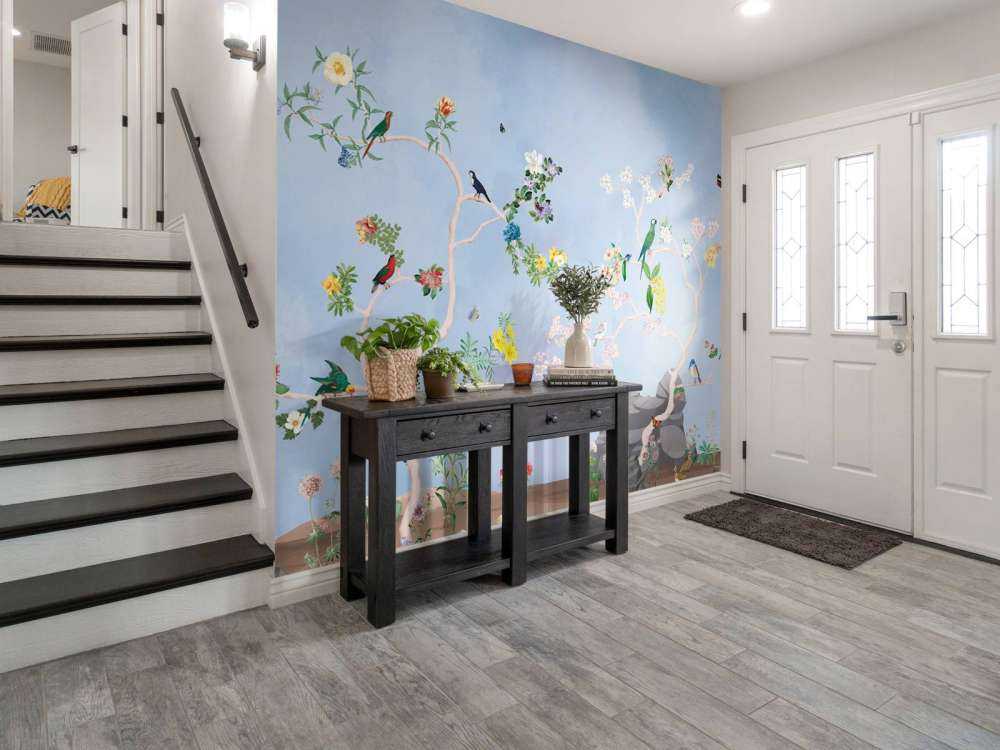 Fåglar i trädgården Blå panorama