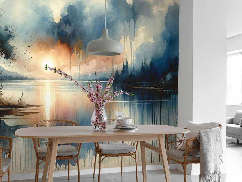 Akvarell Abstrakt Sjö