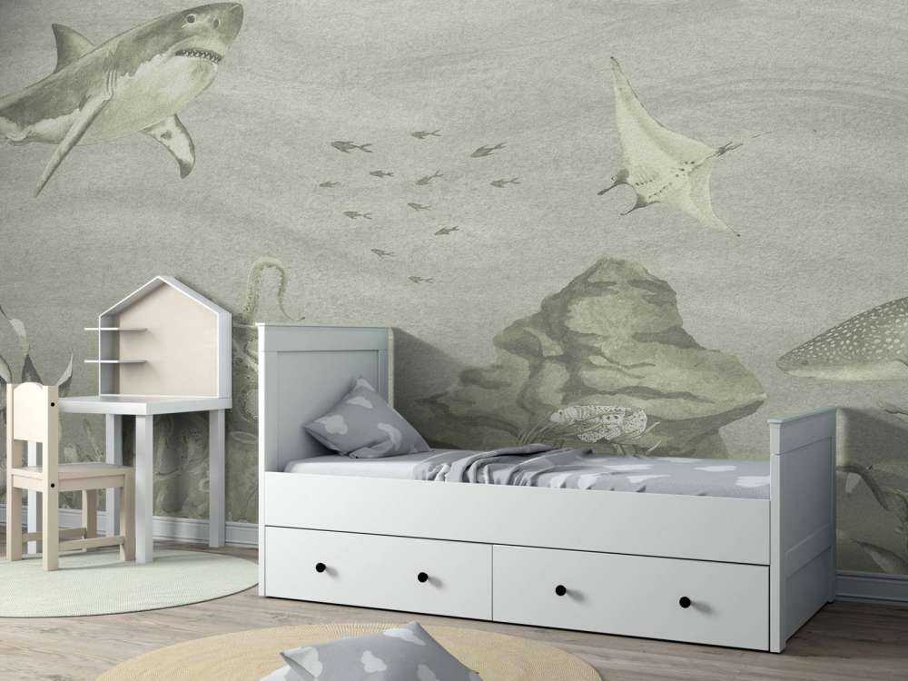 Undervannsverden med haier i grønt