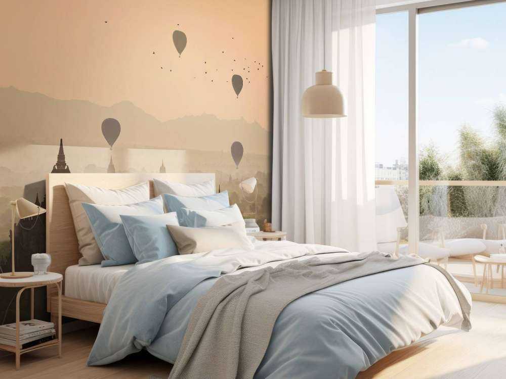 Bagan, balloons flying over ancient temples