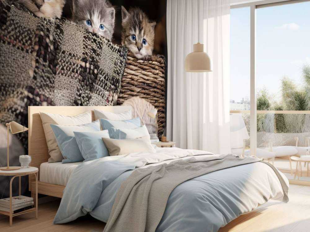 Tre kattunger i en kurv