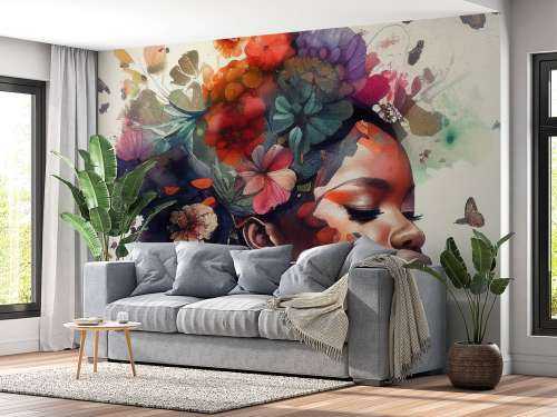 Watercolor Butterfly African Woman #1