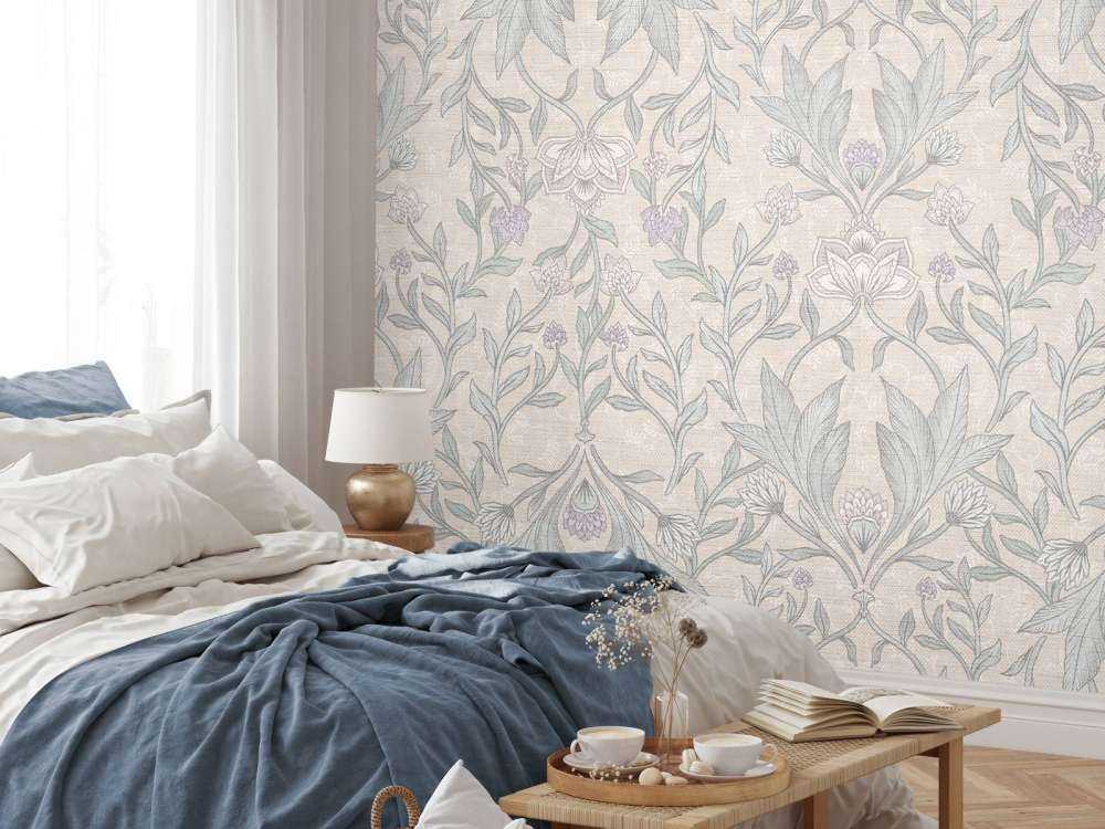 Morris blomsterdamask - nøytral beige