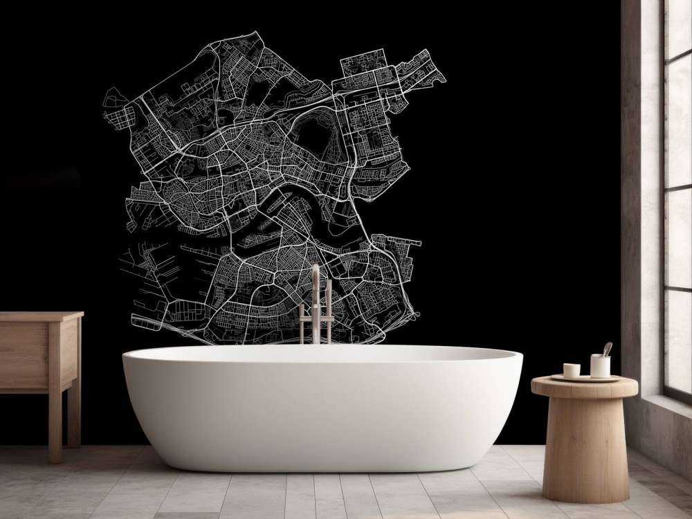 Kort over Rotterdam, sort