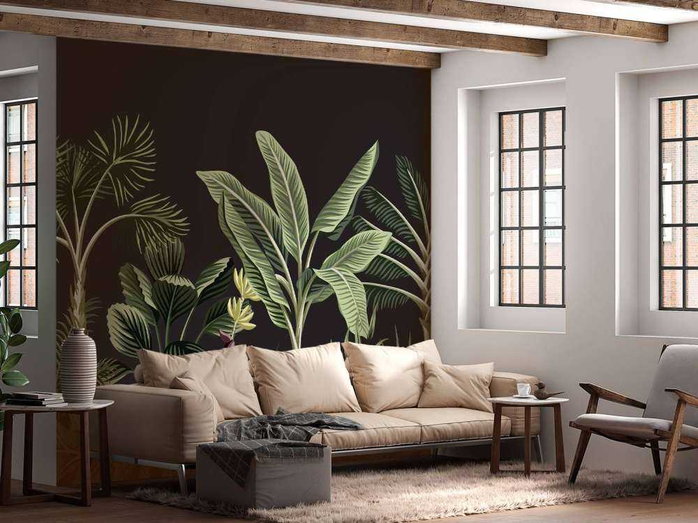 Tropisk palme på mørk baggrund