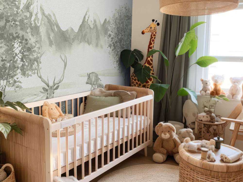 Skov med dyr i grønne omgivelser