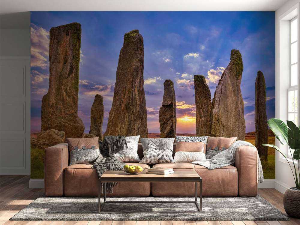 Stående sten ved solnedgang