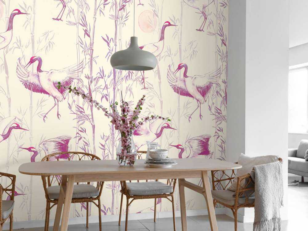 Kraanvogels en bamboe