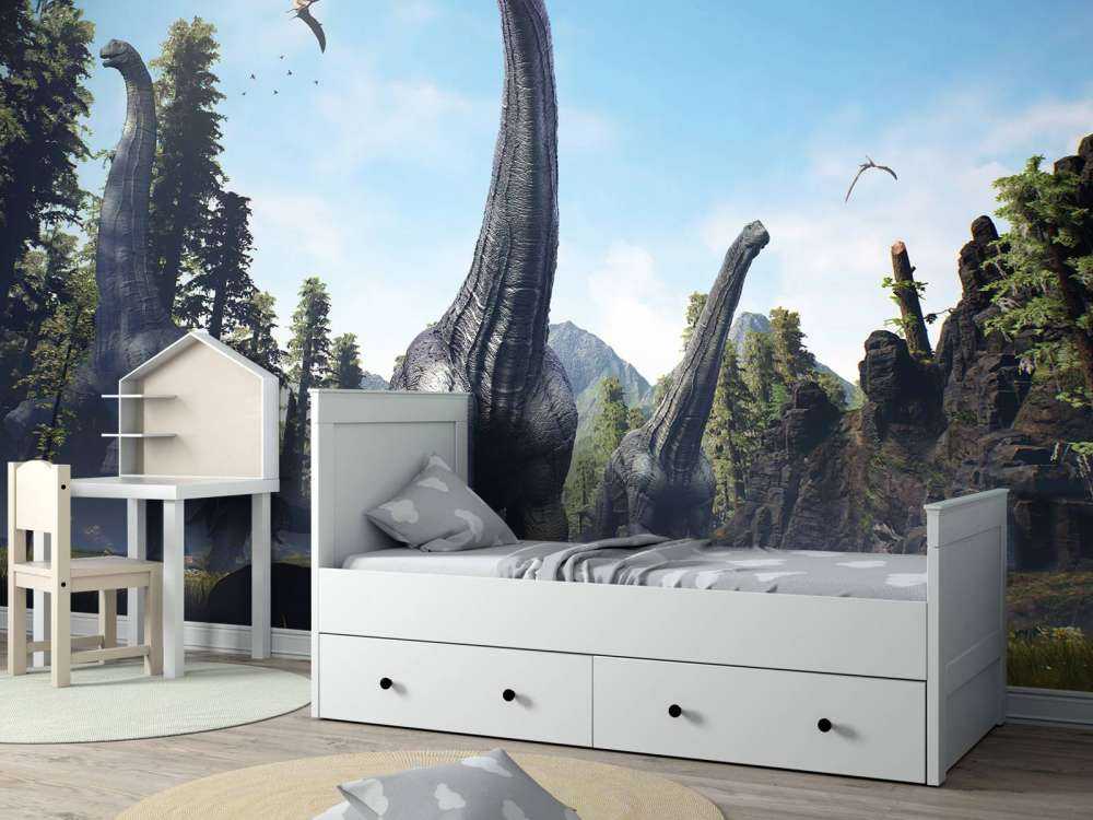 Alamosaurusgrupp som går genom en dal