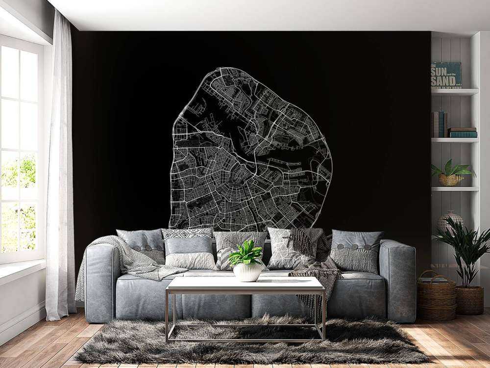 Karta över Amsterdam, svart