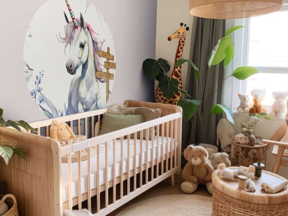 Baby enhörning med växter blå