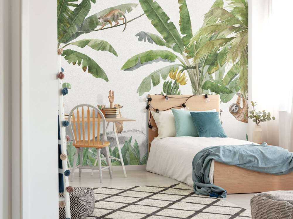 Djungel med färgglada djur